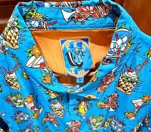 NWT Pardy Time Men's Blue Tropical Cocktail Drink Print Shrt Slve Hawaiian Shirt